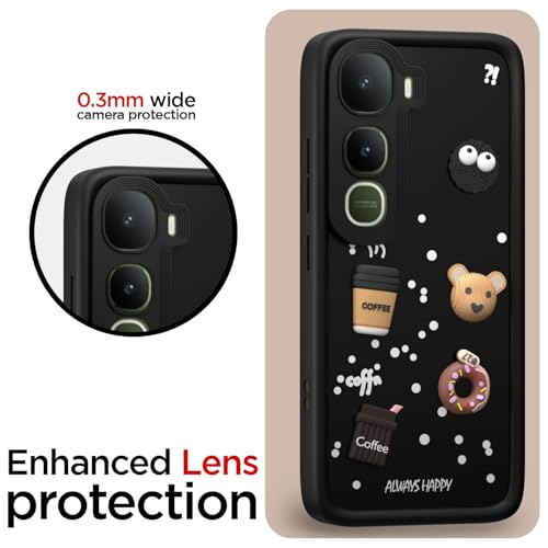 Image of Bintage Cute Fun Taddy| 3D Ball Bear| Donut| Coffee Rubber Case Camera Protection Back Cover Compatible for Vivo Y400 5G - Black