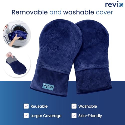 Image of REVIX Moist Heat Hand Warmers Glove, Microwavable Mittens for Finger, Navy
