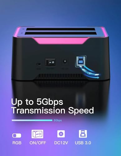 Image of Tobo Updated RGB SAtA to USB 3.0 Hard Drive Docking Station with Offline Clone, USB 3.0 to SATA I /II /III Dual Bay External SSD /HDD Dock for 2.5 /3.5 SATA HDD /SSD, with UASP,Hard Drive Duplicator