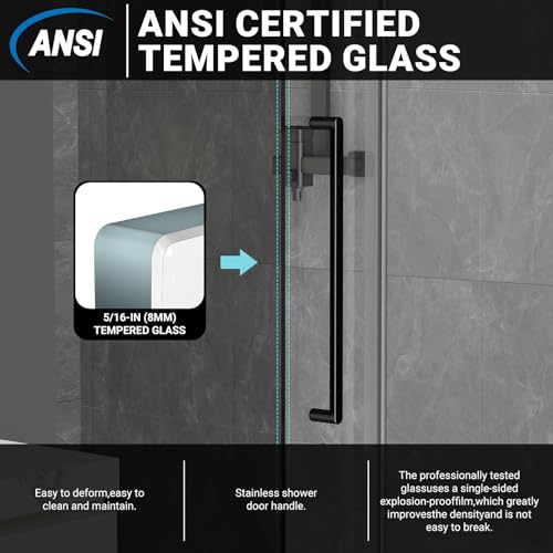 CHABATREE Shower Door 60\" W x 76\" H Frameless Sliding Shower Door,Frameless Shower Door with Waterproof Handle and Sealing Strip,Stainless Steel Hardware,5/16\"(8mm) Clear Tempered Glass,Black