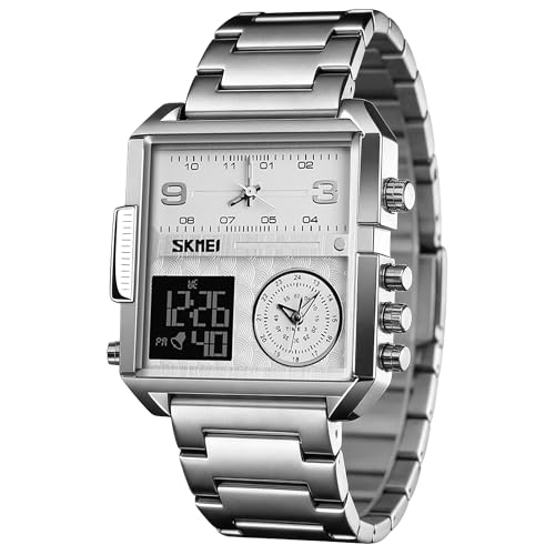 Image of SKMEI Men's Digital Sports Watch, LED Square Large Face Analog Quartz Wrist Watch with Multi-Time Zone Waterproof Stopwatch
