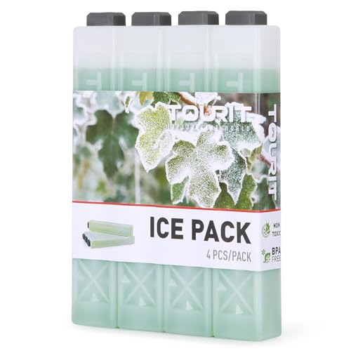 TOURIT Reusable Ice Packs for Coolers Long Lasting Freezer Packs for Lunch Bags/Boxes, Cooler Backpack, Camping, Beach, Picnics, Fishing and More (Set of 4, Green)