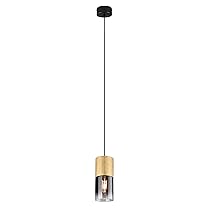 TRIO, Sospensione, Robin 1xE27, max.28,0 W Vetro, Fumé, Finitura: Metallo, Ottone satinato Ø:10,0cm, A:150,0cm IP20,Senza illuminante,Regolabile in altezza,Sorgente luminosa sostituibile