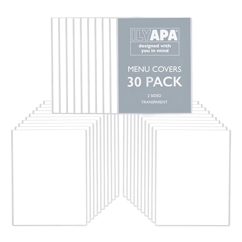 Image of Ilyapa Clear Menu Covers, 8.5x11 Inch - 30 Pack, Black, 2-View Single Page