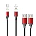 NetDot Gen10 3 in 1 Nylon Braided Magnetic Fast Charging Cable with Side LED Compatible with Micro USB & USB-C Smartphones and i-Product(3.3ft/2 Pack red)