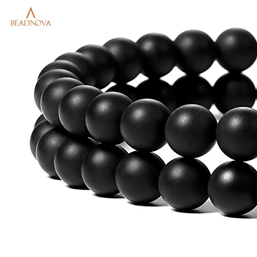 Image of BEADNOVA Black Matte Onyx Beads Natural Crystal Beads Stone Gemstone Round Loose Energy Healing with Crystal Stretch Cord for Jewelry Making (8mm, 45-48pcs)