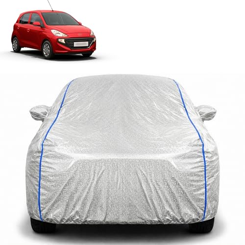 Image of Waterproof Car Cover for Hyundai New Santro | All Weather Protection | UV Resistant & Dustproof | Soft Cotton Lining to Prevent Scratches | Triple Stitched with Mirror Pockets & Elastic Hem