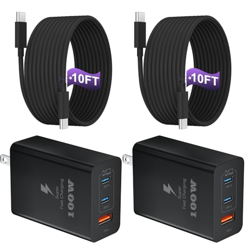 USB C Super Fast Phone Charger 100W, 65W GaN Type C Charger Fast Charging Block with 10ft USB C Charging Cable for Samsung Galaxy S26 Ultra/S26/S26+,MacBook Pro/Air,iPhone/iPad Pro[2 Pack]-Black