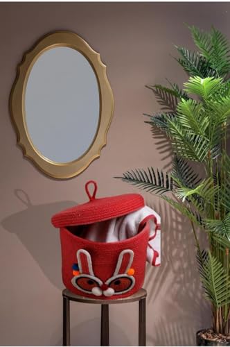 Image of Aroma Brand Kids Lid Basket with Beautiful Characters - Rope Storage Basket for Baby Diaper, Stuffed Animal Storage Bin Rope Basket for Kids Toy, Baby Laundry Baskets with Lid (Red Rabbit)