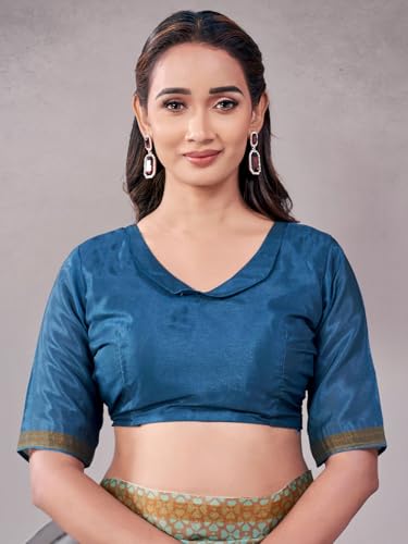 Image of Satrani Women's Silk Printed Saree with Unstitched Blouse Piece