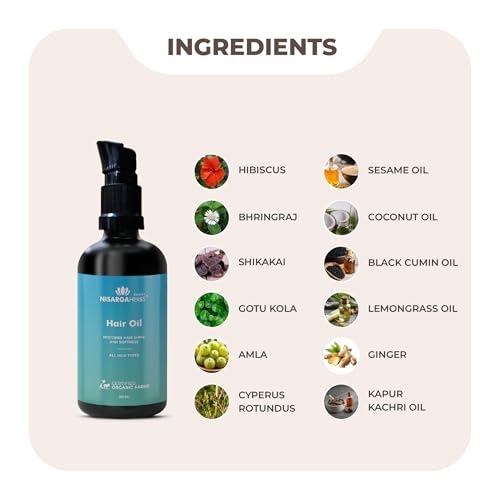 Image of Nisarga Herbs Ayurvedic Hair Growth & Anti-Hair Fall Oil (100ml) - Natural Scalp Nourishment with Amla, Neem, Hibiscus & Bhringraj - Restores Shine & Strengthens Roots for Men & Women