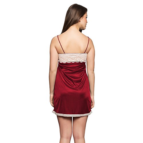Image of Clovia Women's Satin Nightslip in Maroon