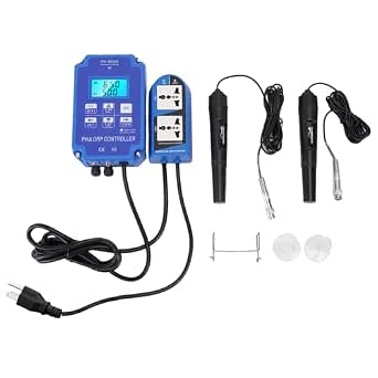 2 in 1 pH ORP Controller with Remote App, LCD Backlit Display, High Accuracy Probe for Water Quality Testing, Wall Mountable, 110V US Plug