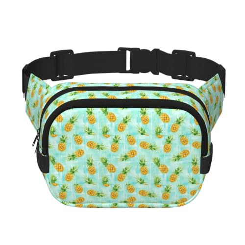 Sac banane double couche vert imprimé ananas pour voyage et sport quotidien