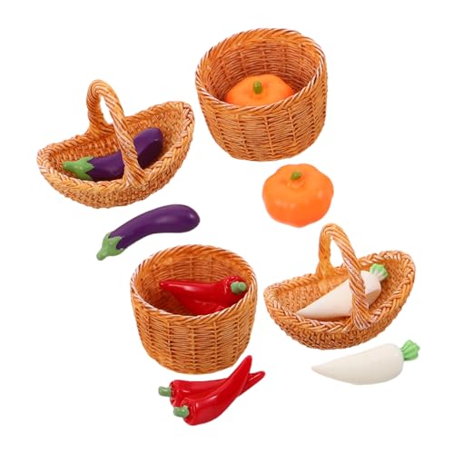 WEKAMOS ミニチュア野菜バスケット 点入り ドールハウス用リアルなかぼちゃ ナス ラディッシュ ピーマン模型 食品グレード製 キッチン 市場