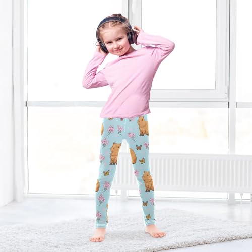 Boccsty Capybara Pink Flowers Butterflies Girls Leggings Kids Yoga Pants Dance Active Tights 4T4