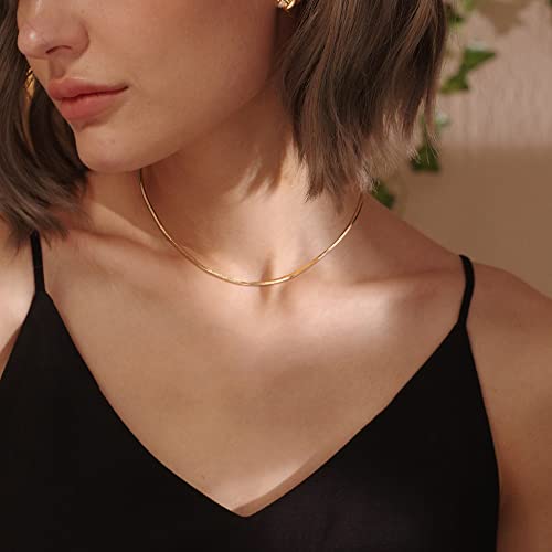 Mevecco Yellow Gold Cube Choker Necklace 18K Gold Plated Simple Flexible Snake Chain Necklace For Women Men Dainty Snake Bone Chain Choker Classic Minimalist Jewelry Gifts #TOP1