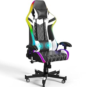 Homall Gaming stoel met led, 150 kg belastbaarheid, ergonomische bureaustoel, RGB-verlichting en lendensteun, gamerstoel met PU-leer