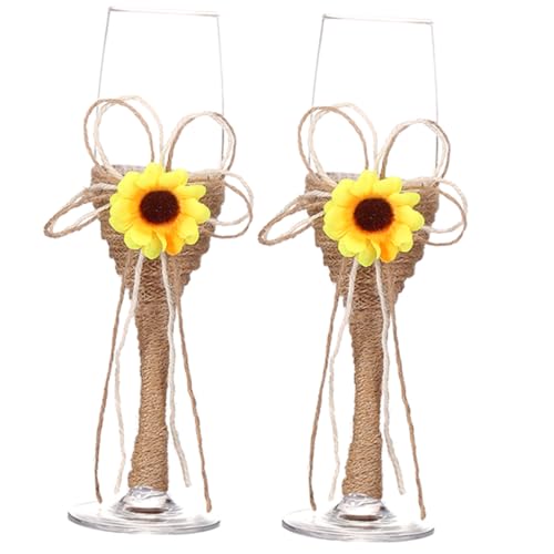 SMASOLO Copas de con Cuerda de Cáñamo y Diseño de Girasol de Copas de Boda Creativas para Fiesta y Banquete Vasos de Decorativos y Resistentes para Uso Hogar