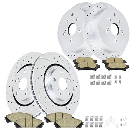 Acinoparts Front and Rear Drilled and Slotted Brake Rotors Ceramic Brake Pads Brake Kit Replacement for 2010-2015 Lexus RX350 2010-2015 RX450h 2011-2020 Toyota Sienna 2014-2019 Highlander