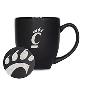 Rico Industries NCAA Cincinnati Bearcats Main 15oz Laser Engraved Matte Black Ceramic Bistro Mug – For Hot or Cold Drinks