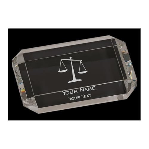Crystal Paperweight for Lawyer Attorney, Personalized Scales of Justice with Custom Text Engraved 4 inch Optical Crystal Paper Weight