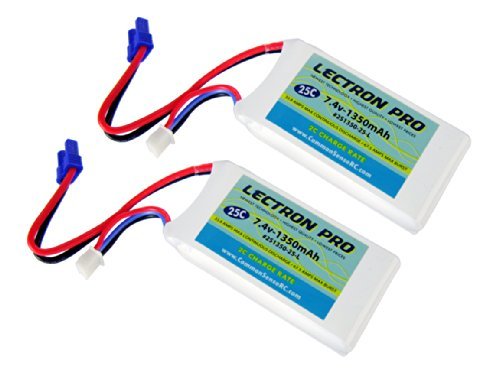 Common Sense RC (2 Pack) Lectron Pro 7.4V 1350mAh 25C Lipo Battery with EC2 Connector for HobbyZone Delta Ray and Firebird Stratos