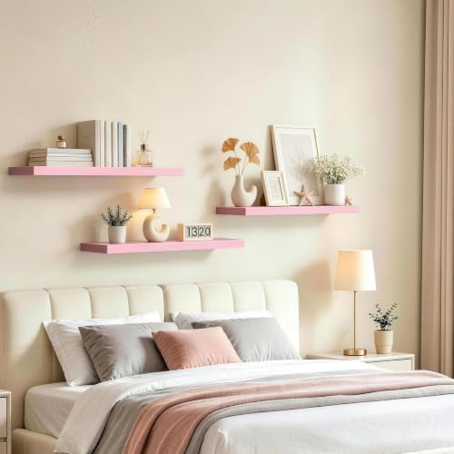 Image of BAYKA Pink Floating Shelves 22.5in, Set of 3, Wall Mounted for Wall Decor