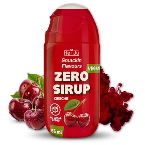 He-Ju Zero Sirup zuckerfrei Kirschgeschmack, 65 ml (32 Portionen), ohne Zuckerzusatz, nur 2 kcal pro Portion, Vegan & kalorienarm, ergibt bis zu 8L erfrischendes Getränk, intensiver Geschmack