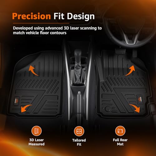 Image of Amazon Basics 5D Custom Fit Car Floor Mats for Tata Tiago EV Automatic | Odor Free Virgin Polymer | All Weather Waterproof Protection | Edge to Edge Coverage | 3 Piece Set