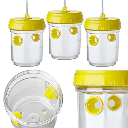 Kinzo Wespenfalle 3er Set, ø9x13cm, Wespen Abwehr Zum Aufstellen und Aufhängen, Ohne Chemie, 360 Grad Wirkung, Auch Als Lebend Falle Geeignet, Mückenfalle, Fliegenfalle für natürlichen Lockstoff