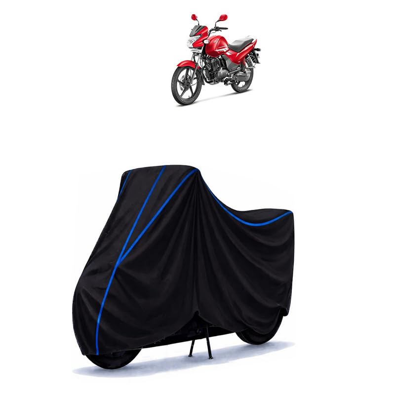 Image of Hero Achiever Bike Cover Water Resistant Universal Motorcycle Rain | Heavy Duty UV Protection, Dust, Scratch Indoor Outdoor All Weather with Black Blue Piping Elastic