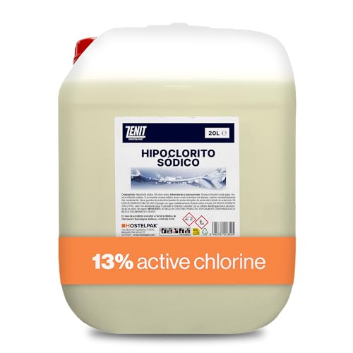 Hostelpak | 20 l | Hipoclorito Sódico 13% Cloro Activo | Solución de Limpieza Multiusos para Hogar y Exteriores | para tratamientos en Piscinas