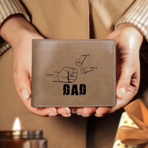 Fathers Day Wallet Gifts for Dad,Custom Personalized Wallets for Men Engraved Leather Photo Wallet for Husband (3 names)3