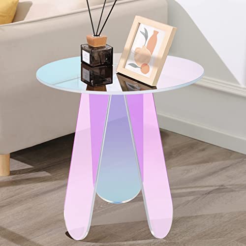 Qmeeki Acrylic Coffee Table, Glass Coffee Table,Iridescent Glass End Table Round Clear Coffee Table For Home Living Room Office Reception #TOP6