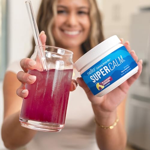 Image of Nello Supercalm Powdered Drink Mix Tub, Cortisol Reducer* and Sleep Aid Supplement, L Theanine, Ksm-66 Ashwagandha, Magnesium Glycinate, Vitamin D 3, No Sugar, Non GMO, 30 Ct, BlackBerry Lemonade