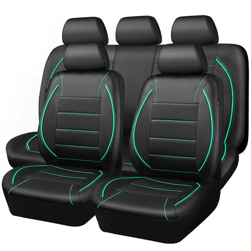 Image of CAR PASS Universal FIT Piping Leather Car Seat Cover, for suvs,Van,Trucks,Airbag Compatible,Inside Zipper Design and Reserved Opening Holes (Full Set, Black and Mint)