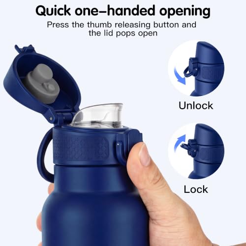 Image of GOPPUS 17oz Insulated Water Bottle with Leak-Proof Flip Lid & Carry Handle,Double-Wall Stainless Steel Bottle for School,Outdoor,and the Gym(Ink blue)