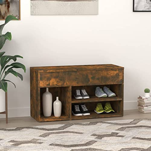 ShGaxin Banco Zapatero, Banco Pasillo, Banco Recibidor, Descalzadora, Estanteria Zapatero, Mueble Zapatero, Madera contrachapada Roble Ahumado 80x30x45 cm - imagen 4
