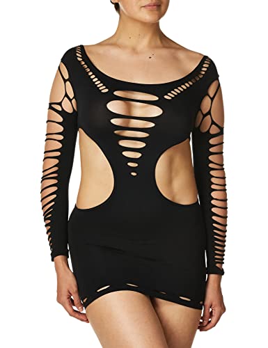 Leg Avenue Women s Seamless Side Cut Out Bandage Mini Dress Sexy Lingerie, Shredded Black, One Size