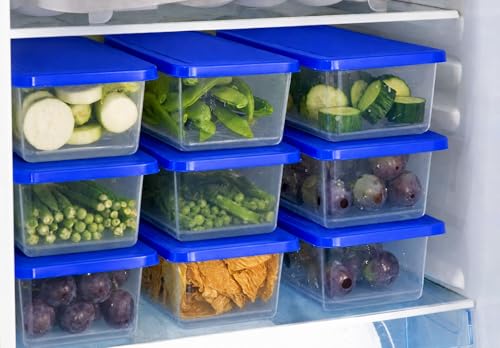 Image of Fridge Storage Containers Set of 6 (1500 ML Each), Stackable Fridge Organizer Boxes with Blue Lids, Food Storage for Fruits, Vegetables, Kitchen & Refrigerator Use