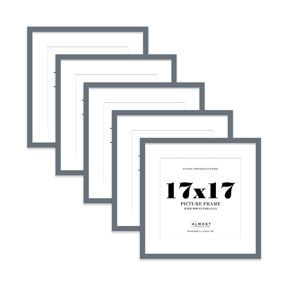 17x17 Grey Picture Frame with Mount for 15x15 Photos, Prints - Modern Square Wall Frame, Set of 5