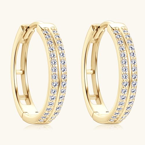 Double Row Moissanite Hoop Earrings, D Color VVS1 Clarity 925 Silver Huggie Prong Setting Hoop Earrings Gifts for Women or Men4