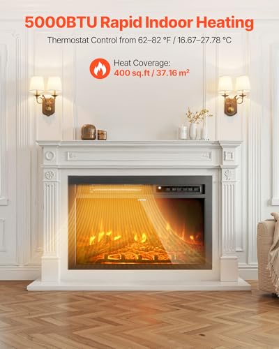 Image of VEVOR Electric Fireplace Insert, 26 inch Recessed and Wall Mounted with Adjustable Flame Color Brightness & 8h Timer & Remote Control, Indoor Heater w / 750W /1500W Dual Heating Modes, 5000BTU Black