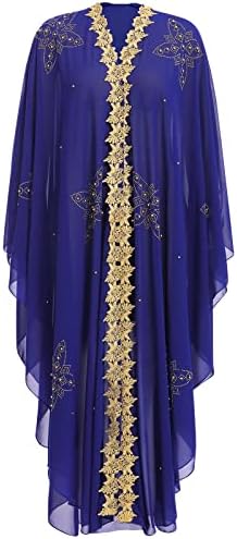 IWEMEK Women Open Front Loose Fit Batwing Long Sleeve Abaya Dubai Kaftan Turkish Muslim Hijab Dress Cardigan Chiffon Hooded African Evening Dresses Hot Drilling Maxi Kimono Robe