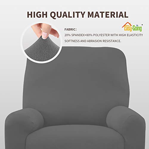Image of Easy-Going 4 Pieces Microfiber Stretch Recliner Slipcover aa‚¬a€oe Spandex Soft Fitted Sofa Couch Cover, Washable Furniture Protector with Elastic Bottom Kids,Pet (Recliner,Gray)