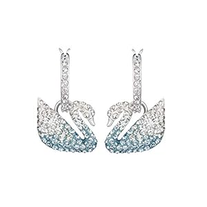 Swarovski Boucles d&rsquo;oreilles Iconic Swan, paire d&rsquo;anneaux d&rsquo;oreilles, cygne, métal rhodié, bleu