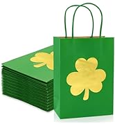 FYSUIMU 24Pcs St. Patrick's Day Paper Bag Treat Gift Bags with Handles Light Green Gold Foil Sham...