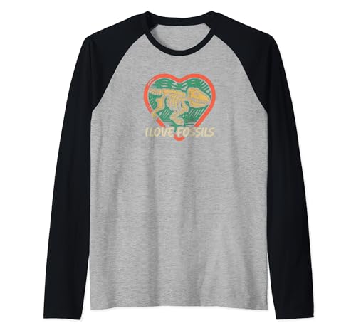 I Love Fossils Awesome Archeology Tees Dinosaur Bones Gear Camiseta Manga Raglan