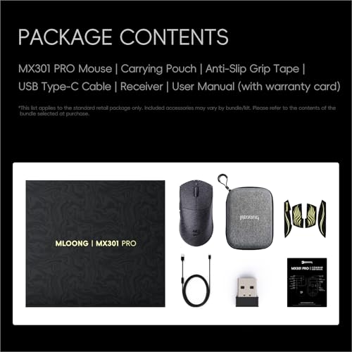 Image of ZORNHER X Mloong MX301 PRO Lightweight Gaming Mouse,Up to 26000 DPI, Wireless,Carbon Fiber Texture Finish,PAW 3315,60g,500mAh Battery,Small Mouse with Anti-Slip Grip,Wired /BT /2.4GHz for PC,FPS